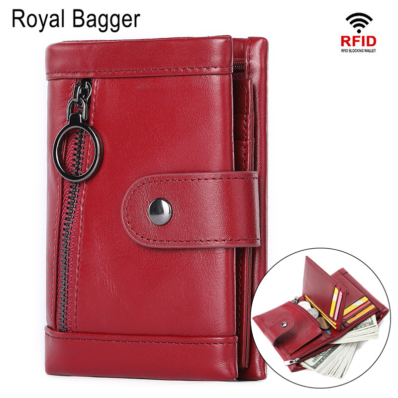Royal Bagger 2021 New Fashion Short Wallet Purse For Women Genuine Cow Leather Elegant Clutch Bag Multi-Card Position Coin Bag Key Bag