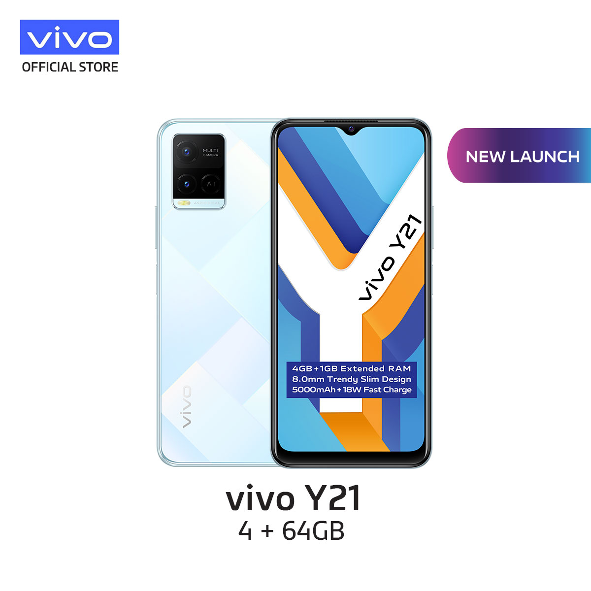 vivo Y21 [4GB+1gb/64GB] / 5000mAh + 18W Fast Charge/ AI Rear Camera System/  8.0mm Trendy Slim Design【2 YEARS WARRANTY】