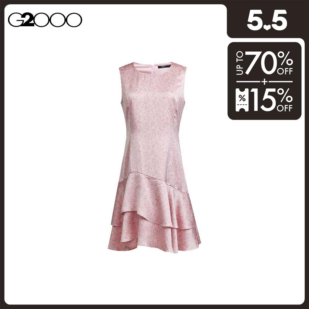 G2000 Women Poly Satin Floral Print Sleeveless Tiered Dress